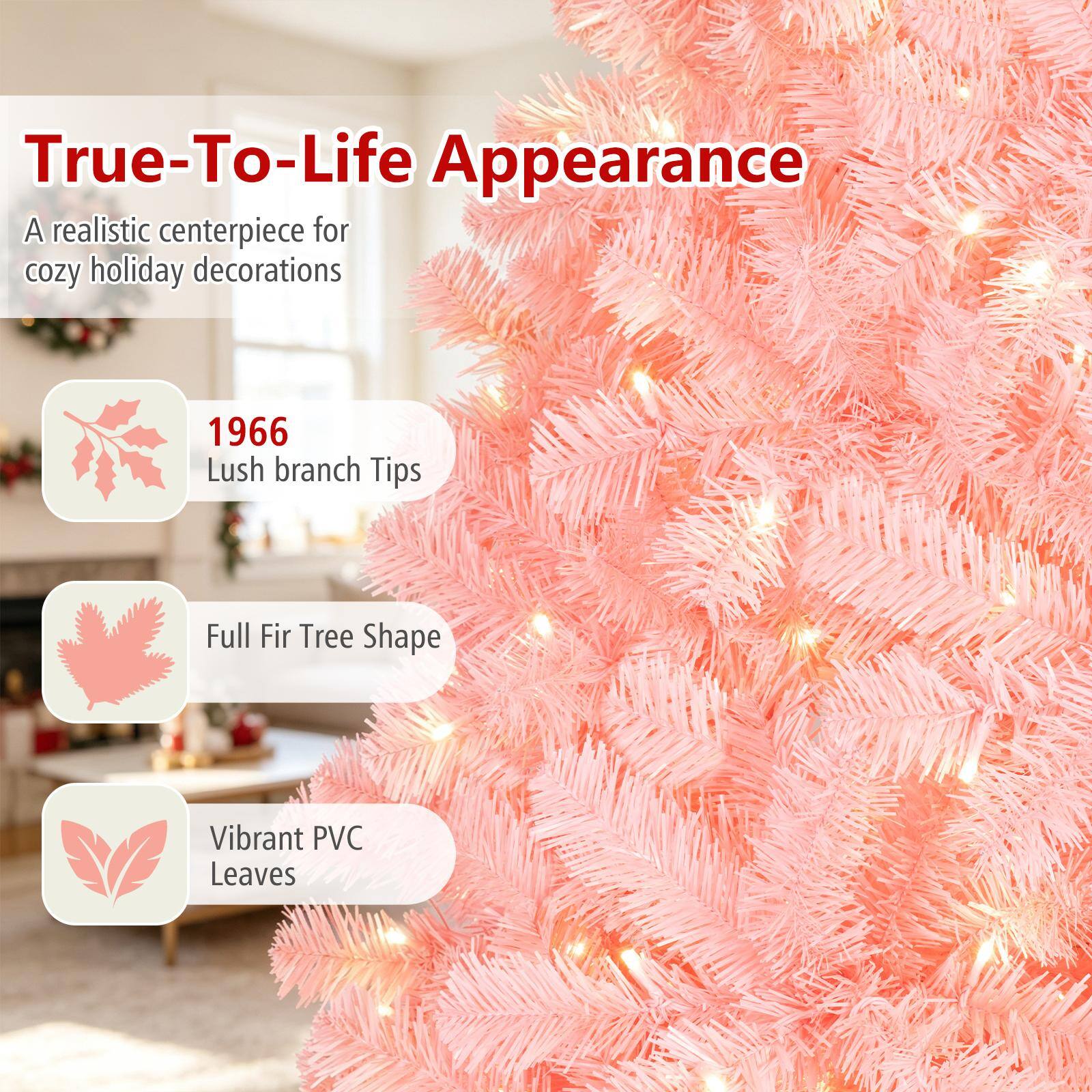 True-To-Life Appearance  
A realistic centerpiece for cozy holiday decorations

1966 Lush branch Tips  
Full Fir Tree Shape  
Vibrant PVC Leaves