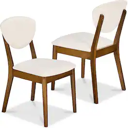 Best Choice Products - 2-Piece Mid-Century Modern Wood & Upholstered Dining Chair Set - Walnut/Cream