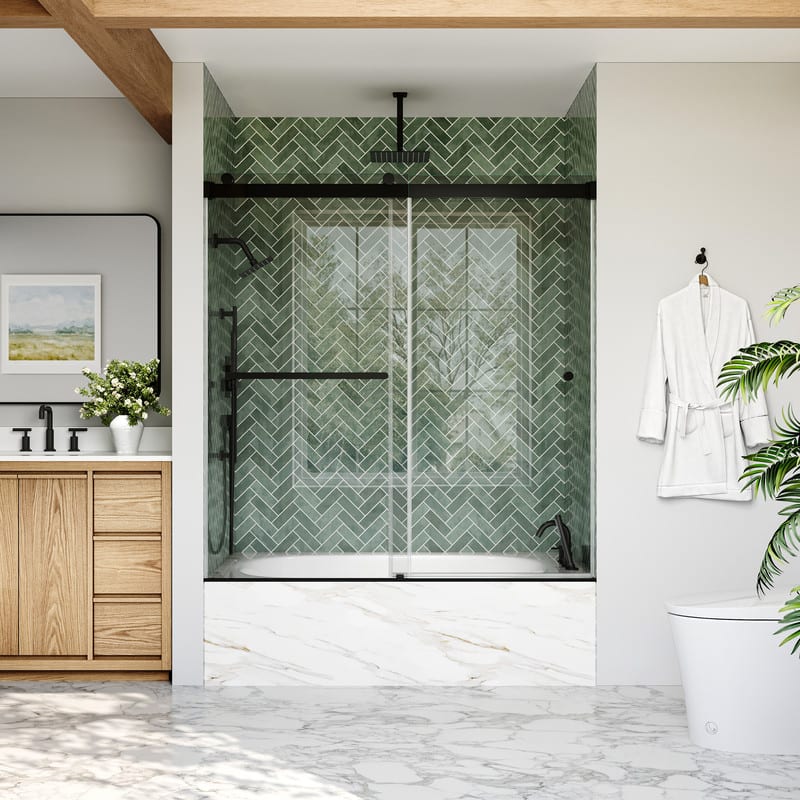 WELLFOR - 56-60 in W x 62 in H Double Sliding Frameless Shower Door with 1/4 in. Clear SGCC Tempered Glass - Matte Black price history on PriceWatchPro
