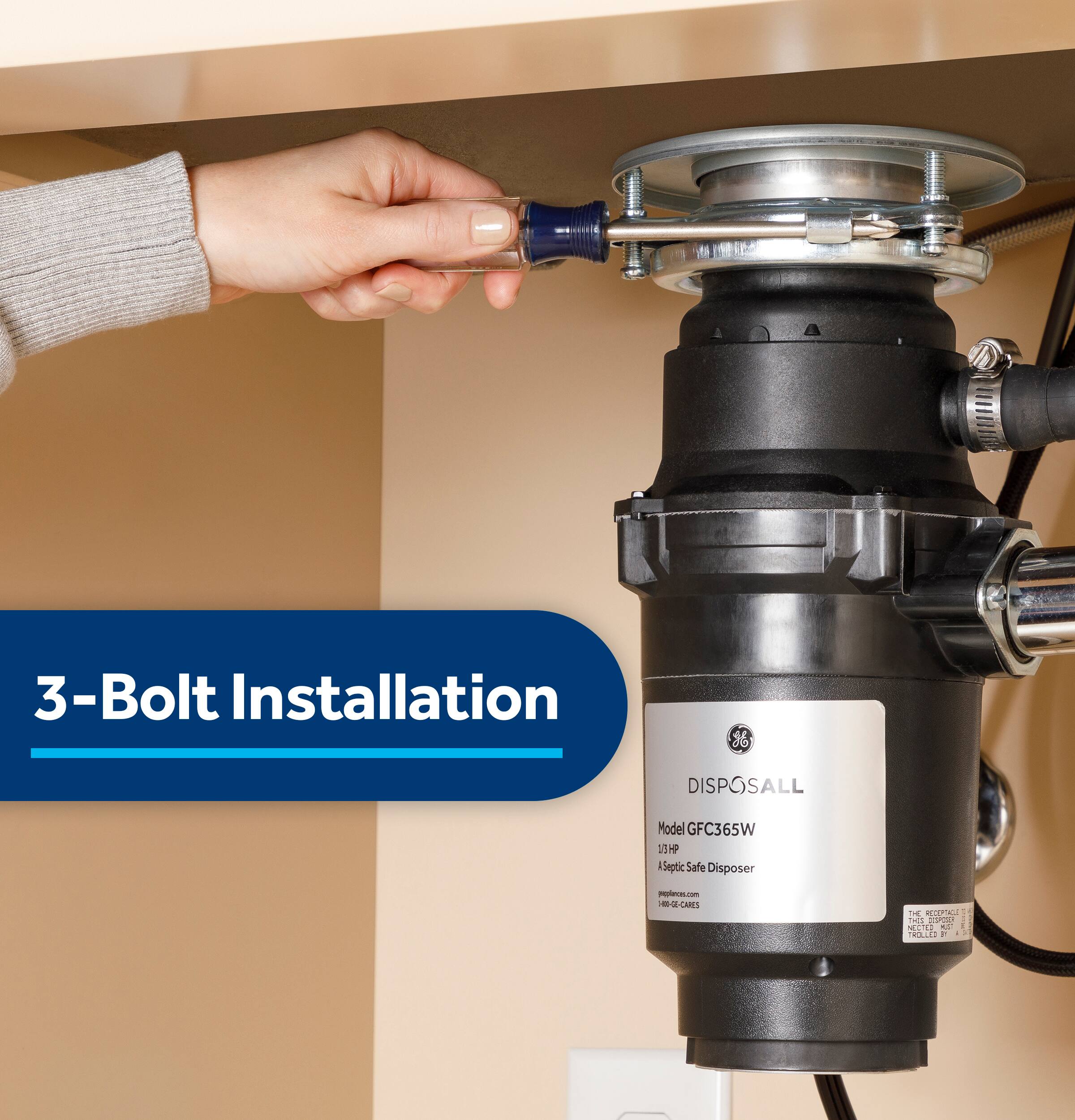 3-Bolt Installation F Jo DISPOSALL Model GFC365W 254 1 ASeptic Safe Disposer Po HR-CE-CAMES y RUP T COAN - NETE C TRALES