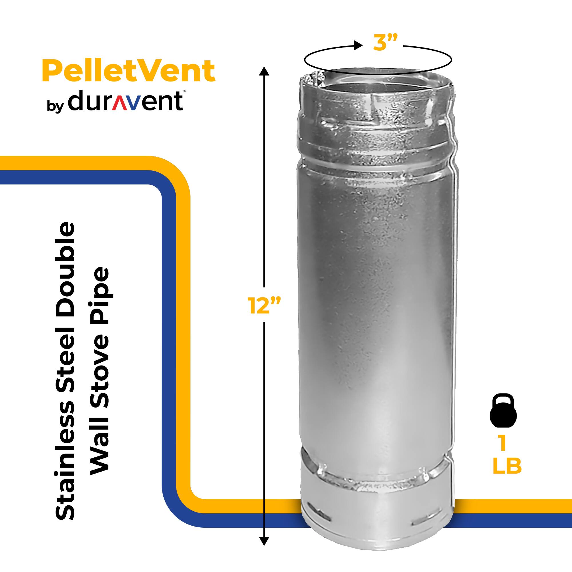 PelletVent by durAvent 3" Double Pipe Stainless Steel Wall Stove Pipe 12" 1 LB