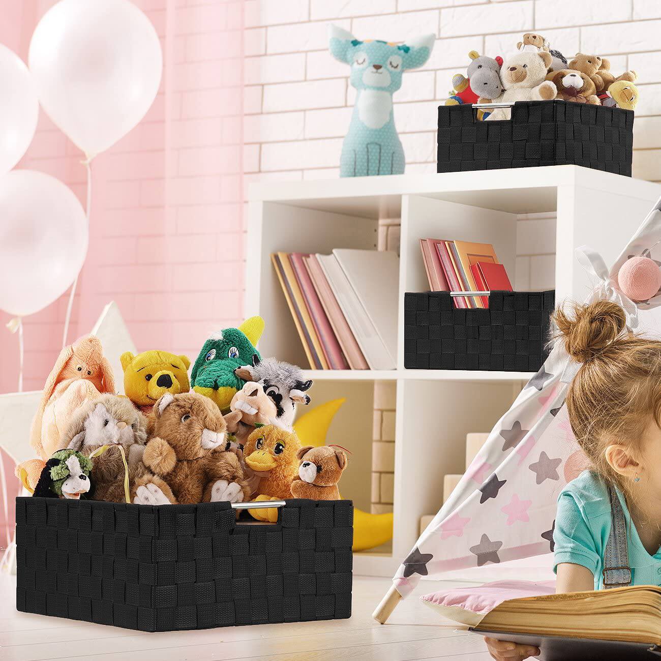 Alt View 1. Sorbus - Sorbus 7 Piece Storage Baskets for Organizing , Mesh, Linen, Organizer Storage Baskets for Home or Office - Black.