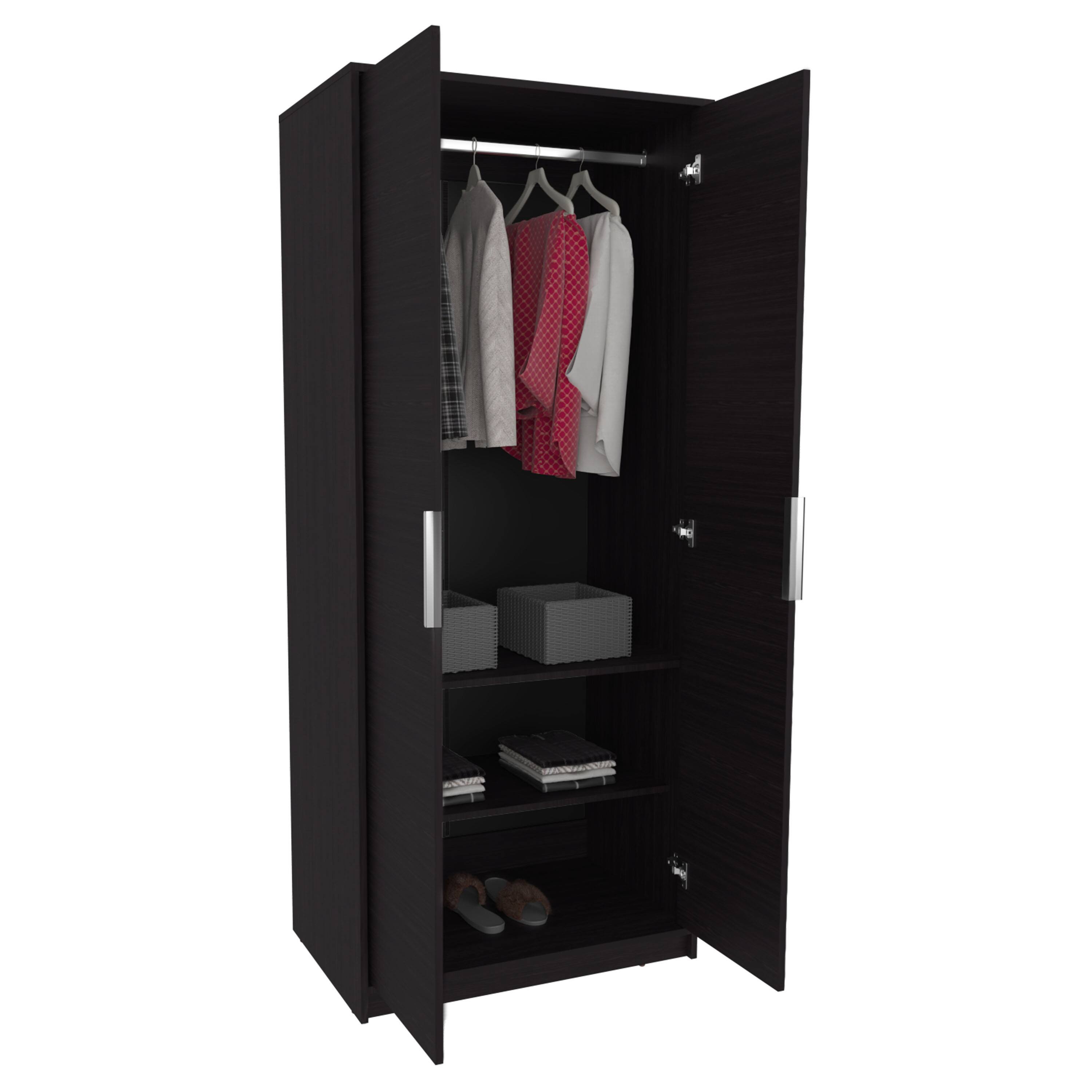 Alt View 2. TuHome - Wenden Armoire Double Doors, Hanging Rod And Interior Shelves, Freestanding Modern Wardrobe - Black.
