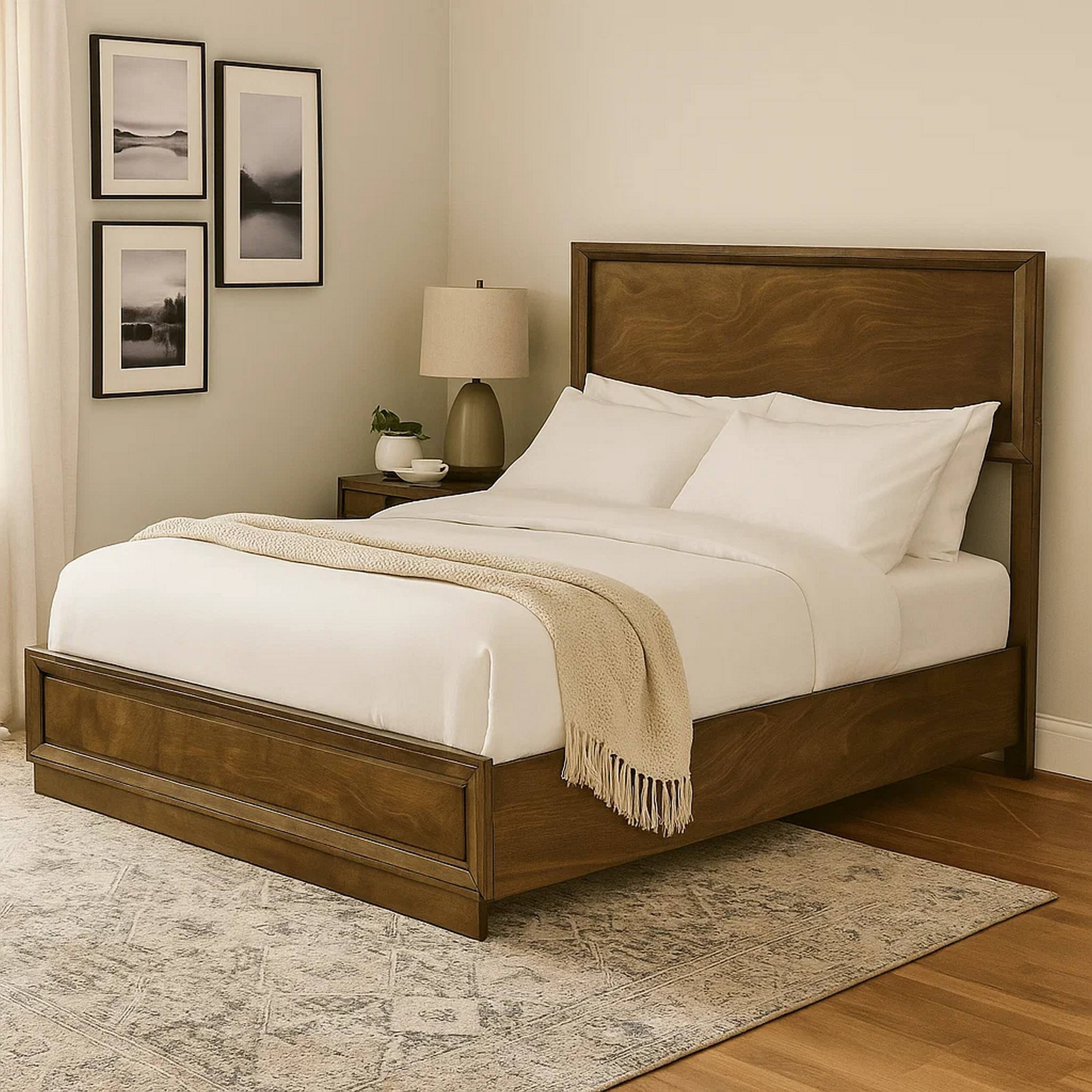 Alt View 5. Manhattan Lane - Rouk Queen Size Bed w Panel Headboard, Walnut Brown Okume Veneer - Walnut Brown.