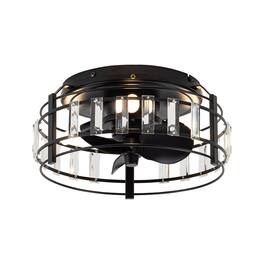 Parrot Uncle - 13" Modern Flush Mount Crystal Ceiling Fan with LED Light - Matte Black
