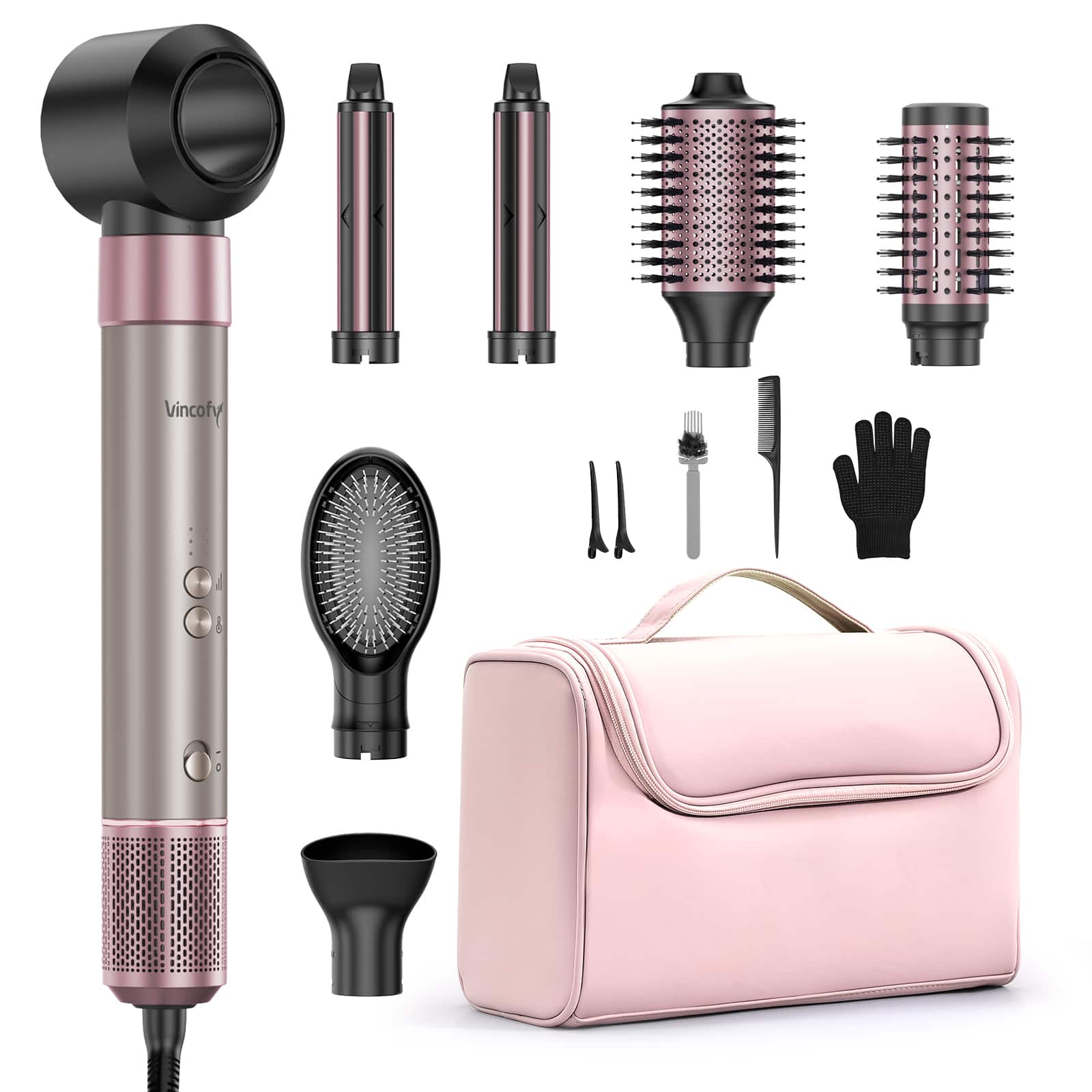 Front. Teendow - 1500W 7-in-1 Hair Dryer Brush and Hair Styler Set, Hot Air Styling Tool, Blow Dryer Brush with Negative Ions, Lavender - Pink.