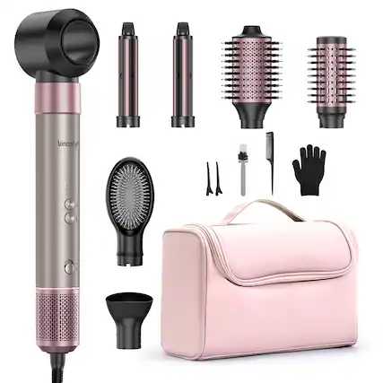 Front. Teendow - 1500W 7-in-1 Hair Dryer Brush and Hair Styler Set, Hot Air Styling Tool, Blow Dryer Brush with Negative Ions - Pink.