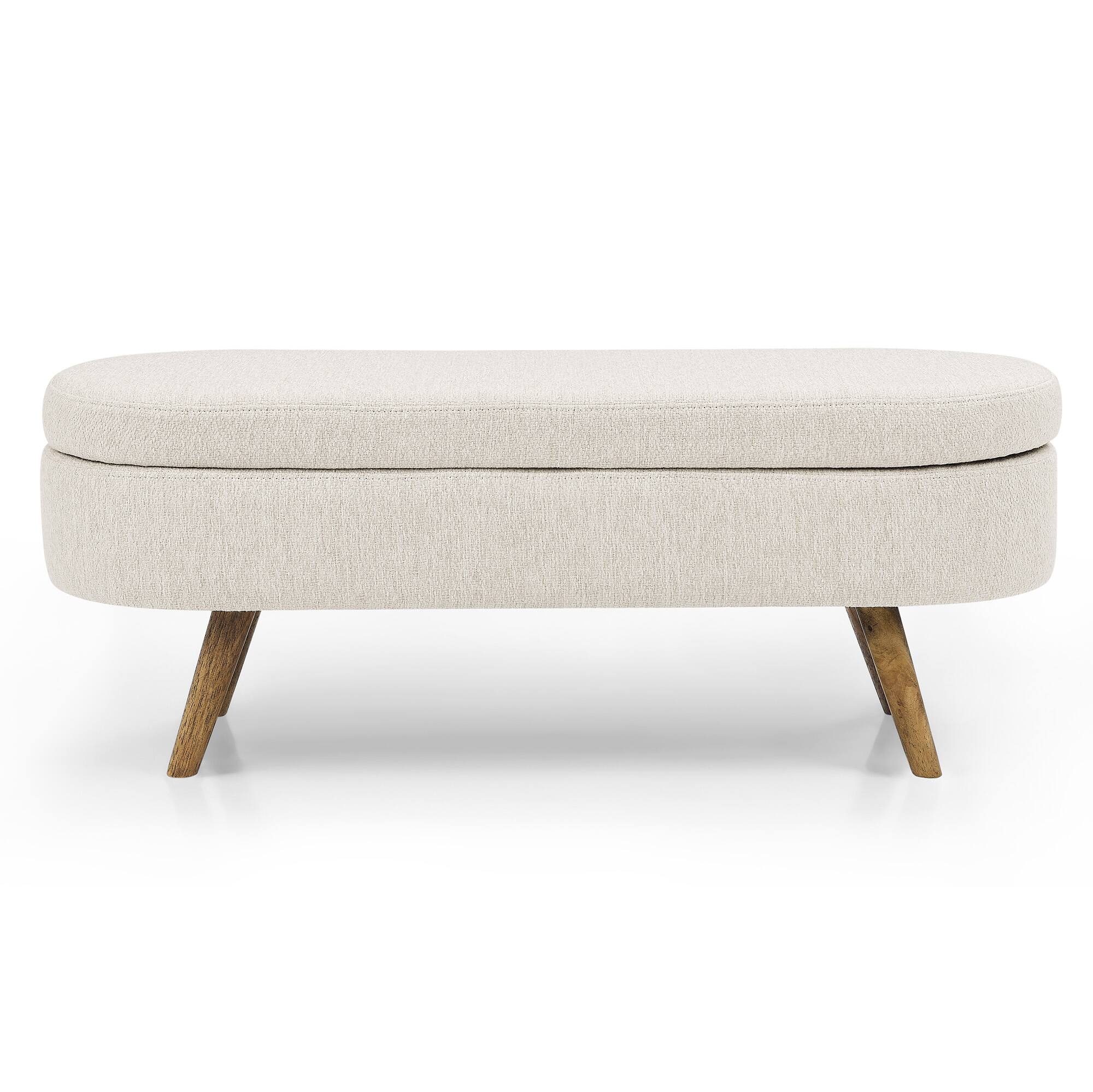 Alt View 8. GOODSILO - Elegant Fabric Storage Ottoman Bench with Wooden Legs for Living Room or Bedroom Footrest and Seating - Beige.