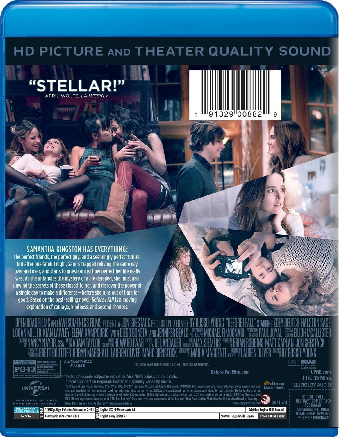 Back. Before I Fall (DVD + Digital) [Blu-ray].