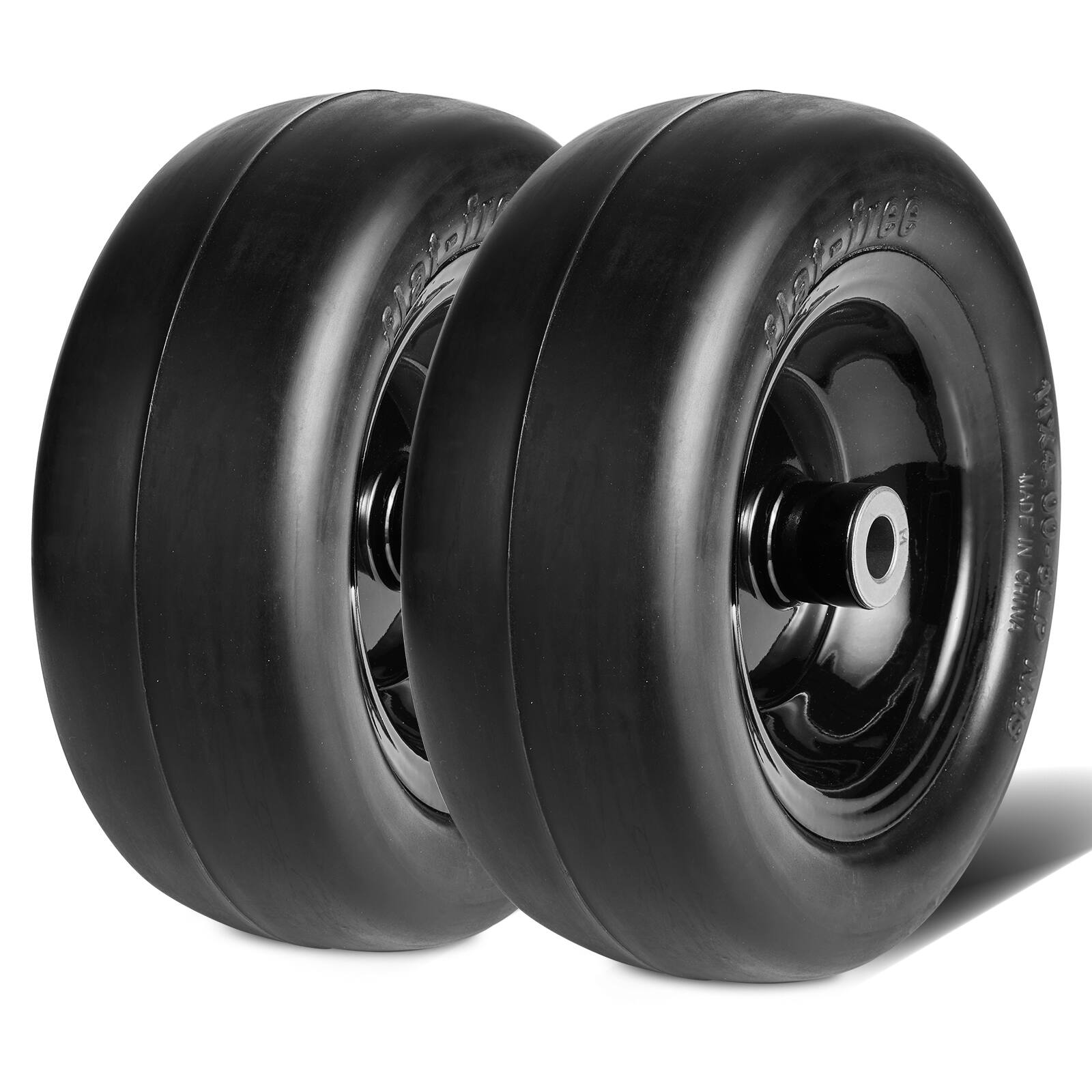 VEVOR - Tubeless Mower Wheels, 11x4-5" Size, Pair of Flat-Free PU Tires on Rims, 3.4" Hub, 3/4" Bushing, Includes 20 Adapters - Black