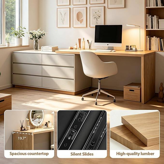 19.7" Spacious countertop  
Silent Slides  
High-quality lumber