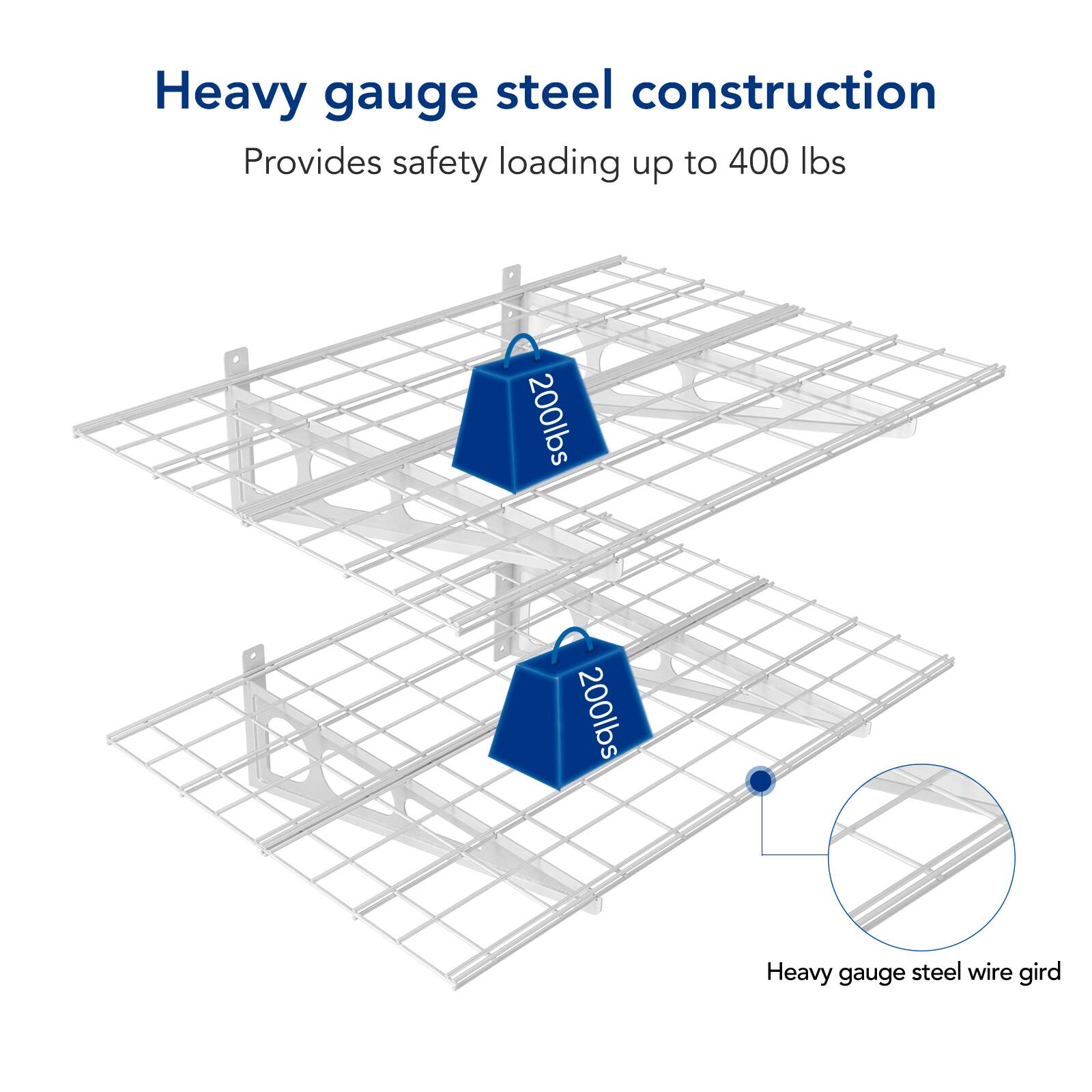 Heavy gauge steel construction  
Provides safety loading up to 400 lbs  

Heavy gauge steel wire gird