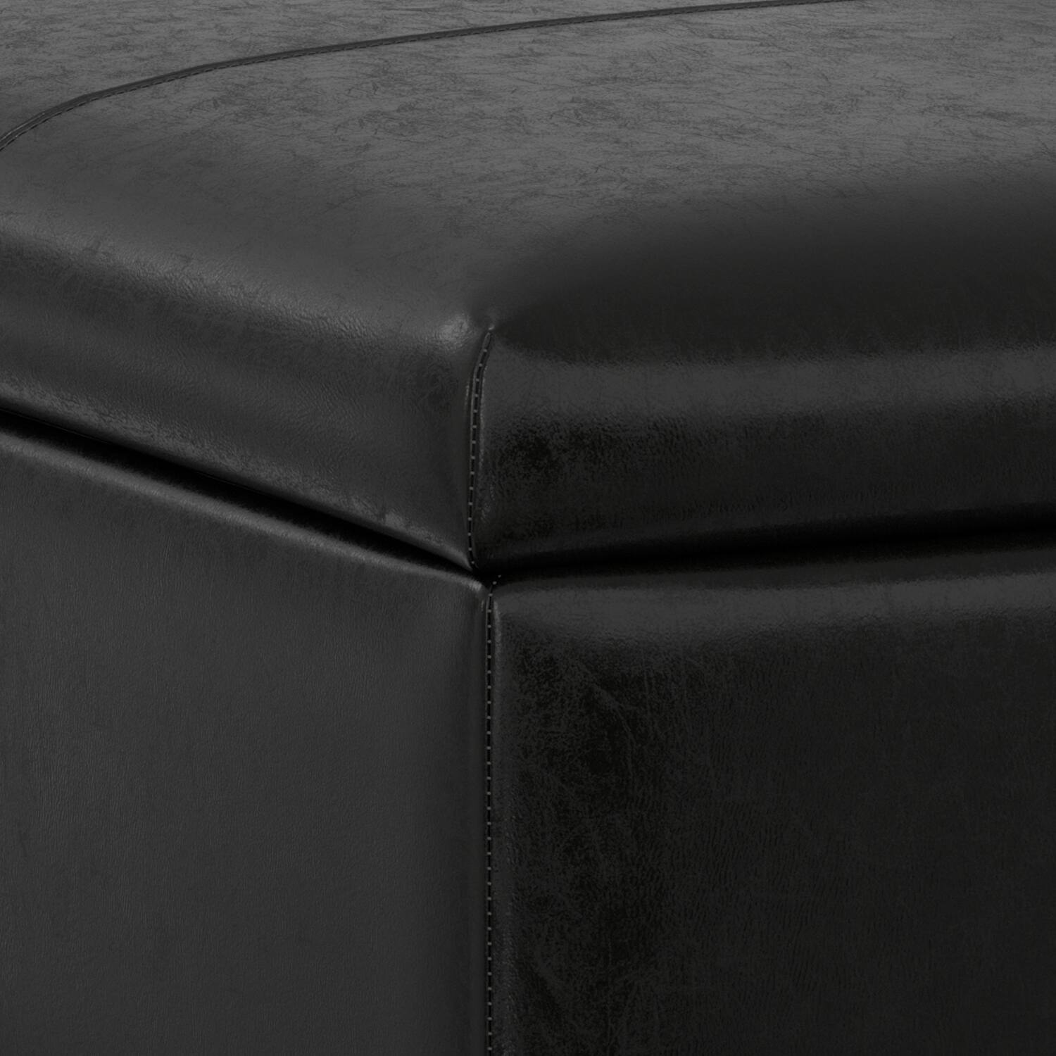 Alt View 8. Simpli Home - Gabbie 36 inch Wide Square Coffee Table Storage Ottoman in Midnight Black PU Vegan Leather - Midnight Black.
