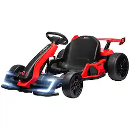 BreeBe - Aosom 24V Electric Go Kart, 7.5 MPH, Adjustable Seat, Drifting Car, Slow Start, Button Start, Music, Lights, Ages 6-12 - Red
