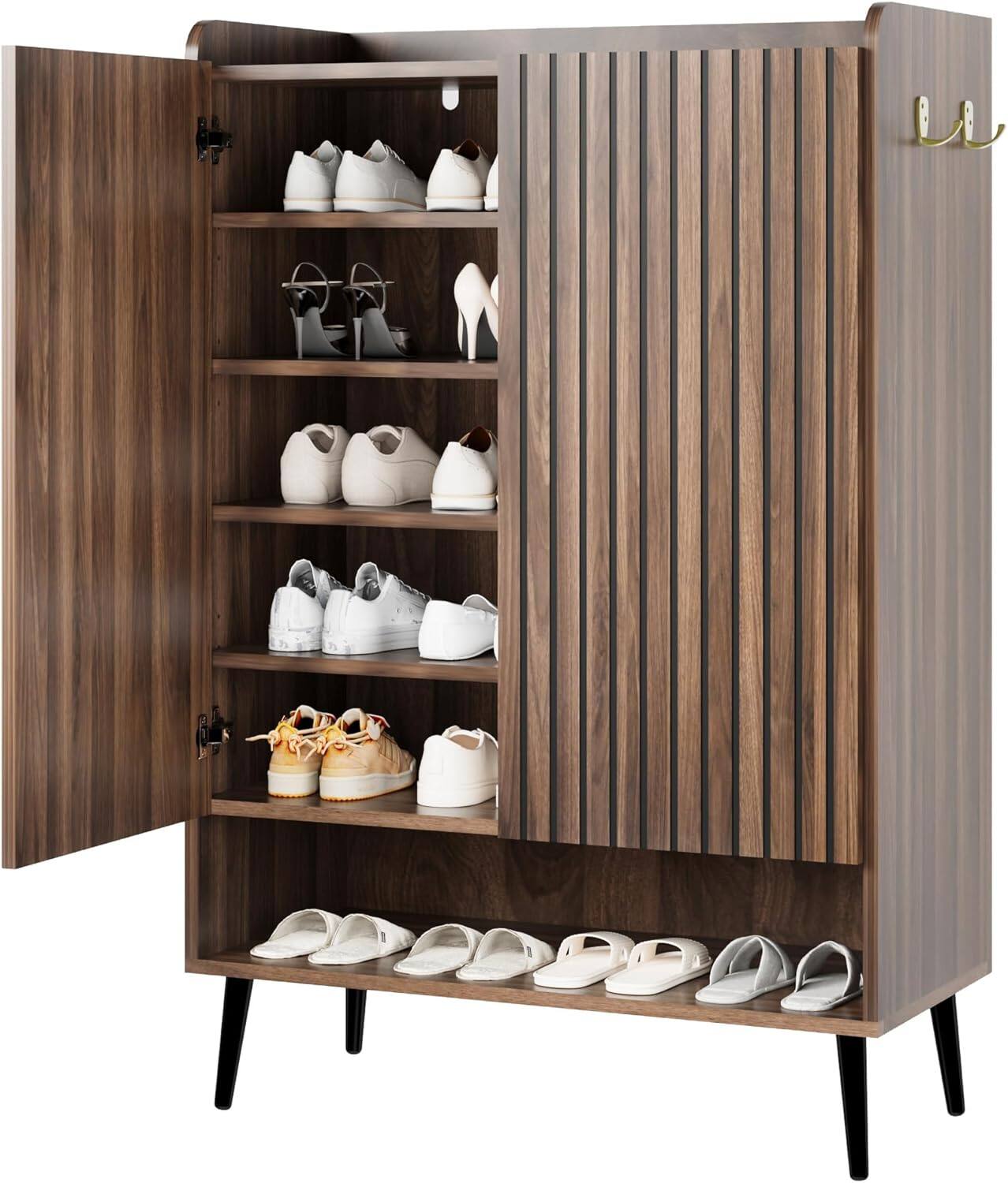 Alt View 5. Babevy - Shoe Cabinet with 3 Doors and Adjustable Shelves, 6-Tier Modern Entryway Shoe Organizer for Hallway & Living Room - Brown.