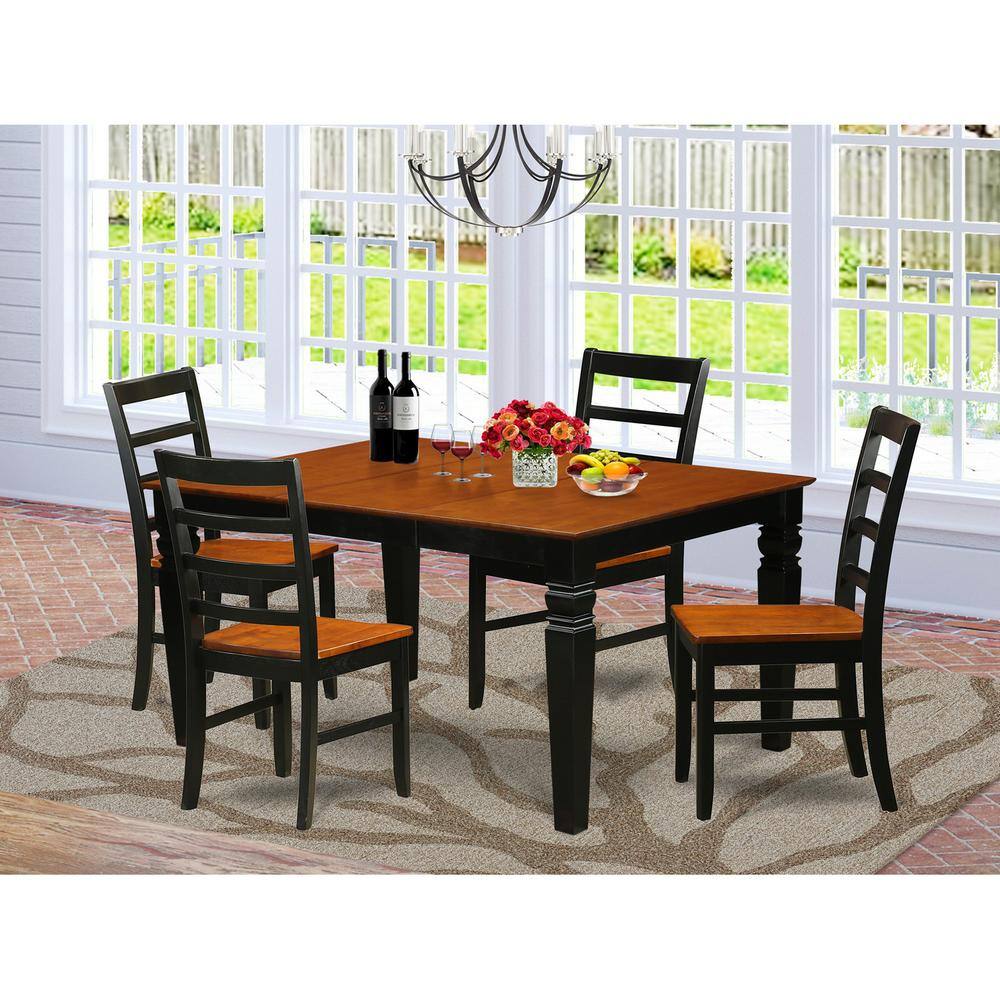 Back. East West Furniture - 5 Pc Dinette set with a Dining Table and 4 Wood Dining Chairs in Black - Black & Cherry.