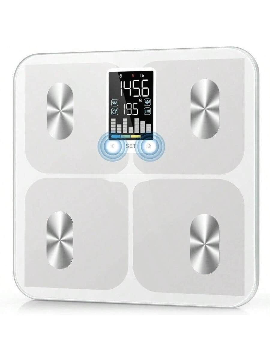 Pacoar Cade - Digital scale highly accurate, 11.8×11.8 Platform for fitness tracking, Space-Saving, Modern Design, Easy to Clean - White
