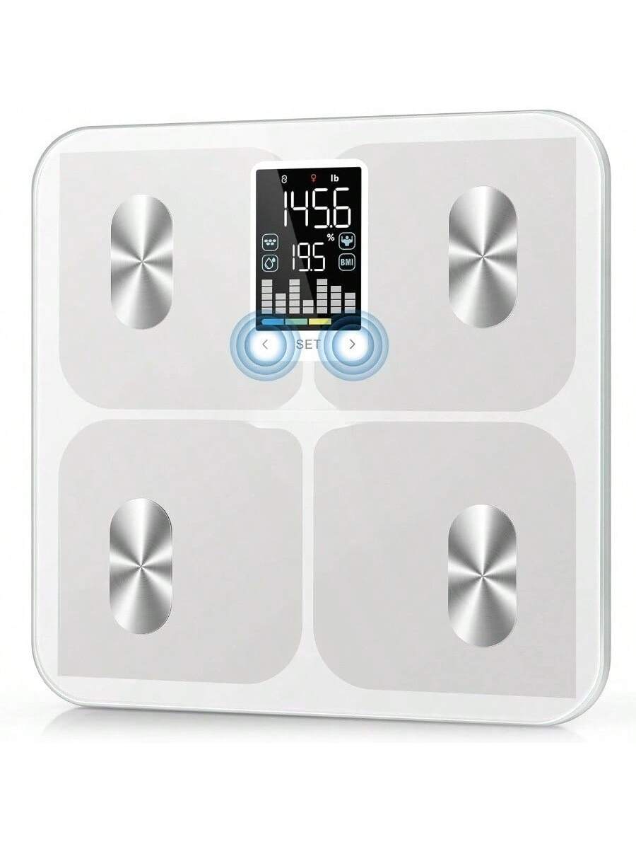 Pacoar Cade - Digital scale highly accurate, 11.8×11.8 Platform for fitness tracking, Space-Saving, Modern Design, Easy to Clean - White