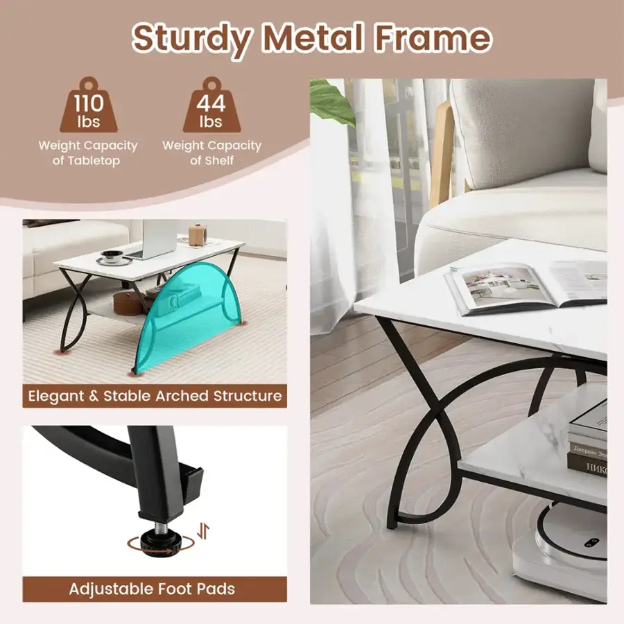 Sturdy Metal Frame: 110 lbs weight capacity for tabletop or shelf. Elegant and stable arched structure. 1L adjustable foot pads.