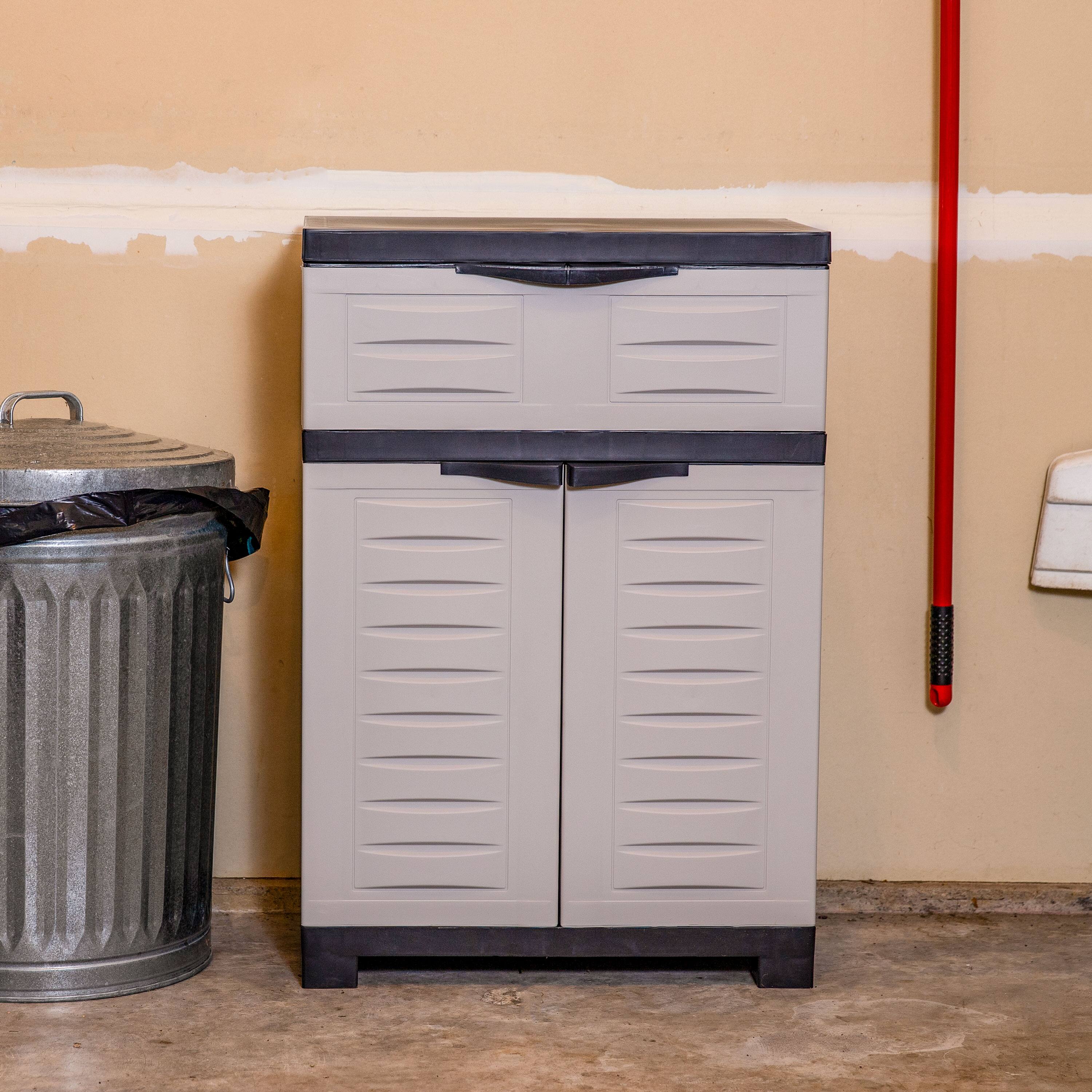 Alt View 7. Sunnydaze - Plastic Storage Cabinet with Adjustable Shelf and Drawer - Gray.