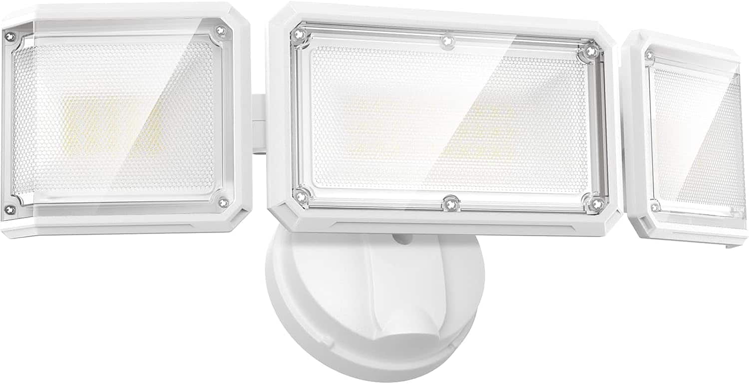 Lepower - 42W 3 Heads Outdoor Bright LED Flood Lights Switch Controll 220° Angle IP65 Waterproof For Yard Porch - White