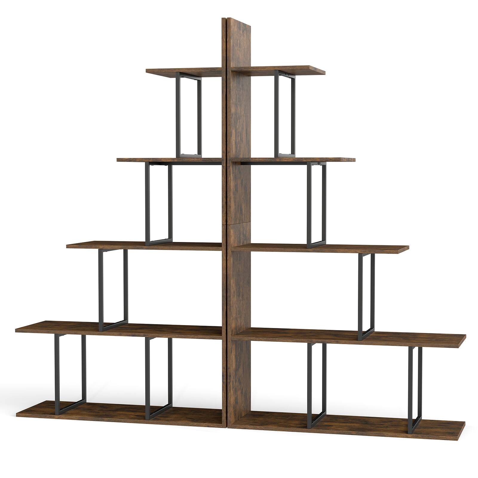 Alt View 9. Costway - Costway 2 PCS 5-Tier Stepped Bookshelf, 62” Tall Ladder Corner Bookcase with Metal Support - Rustic Brown + Black.