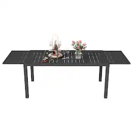 APRILSOUL - 972l Extendable Aluminum Outdoor Dining Table - Black