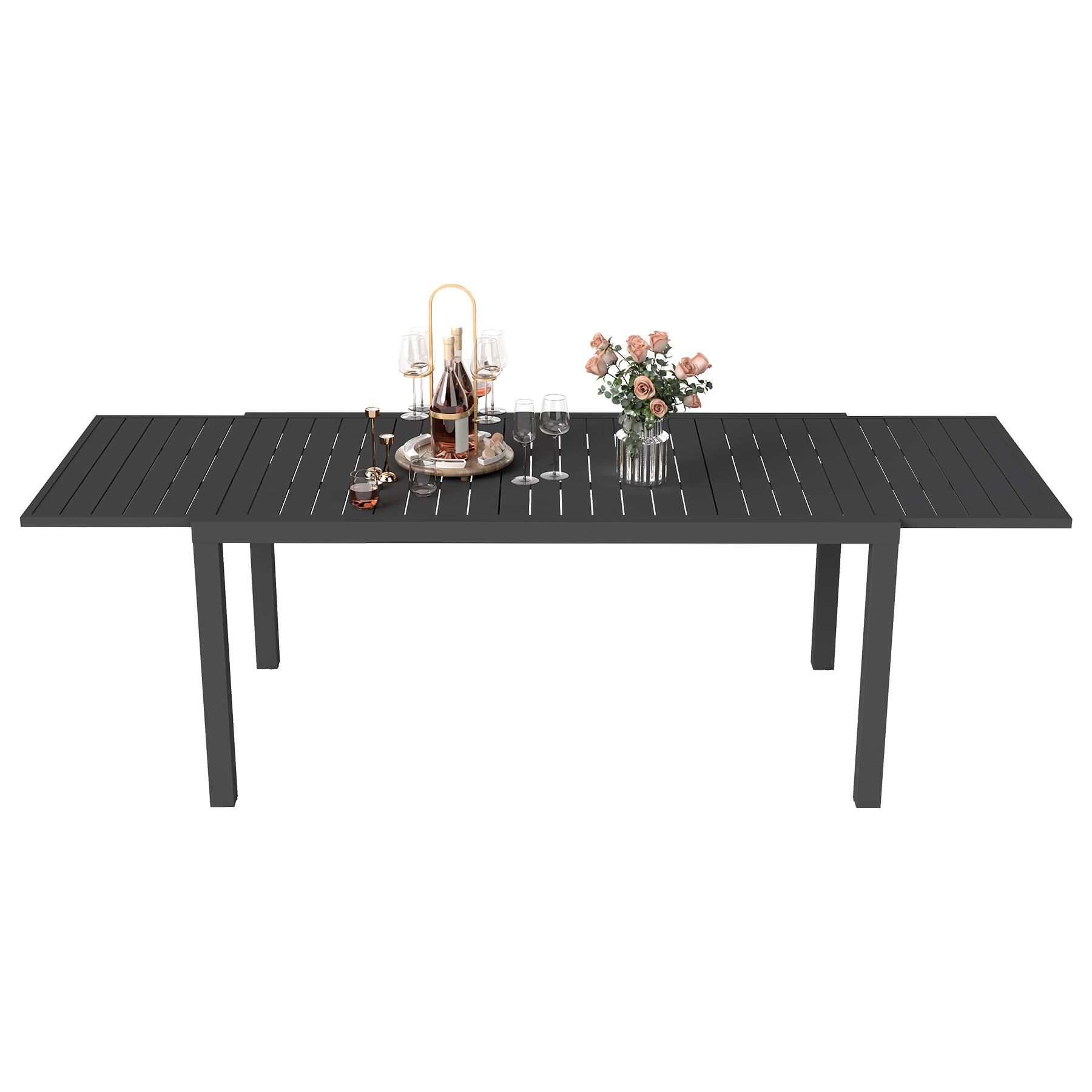 Front. APRILSOUL - 972l Extendable Aluminum Outdoor Dining Table - Black.