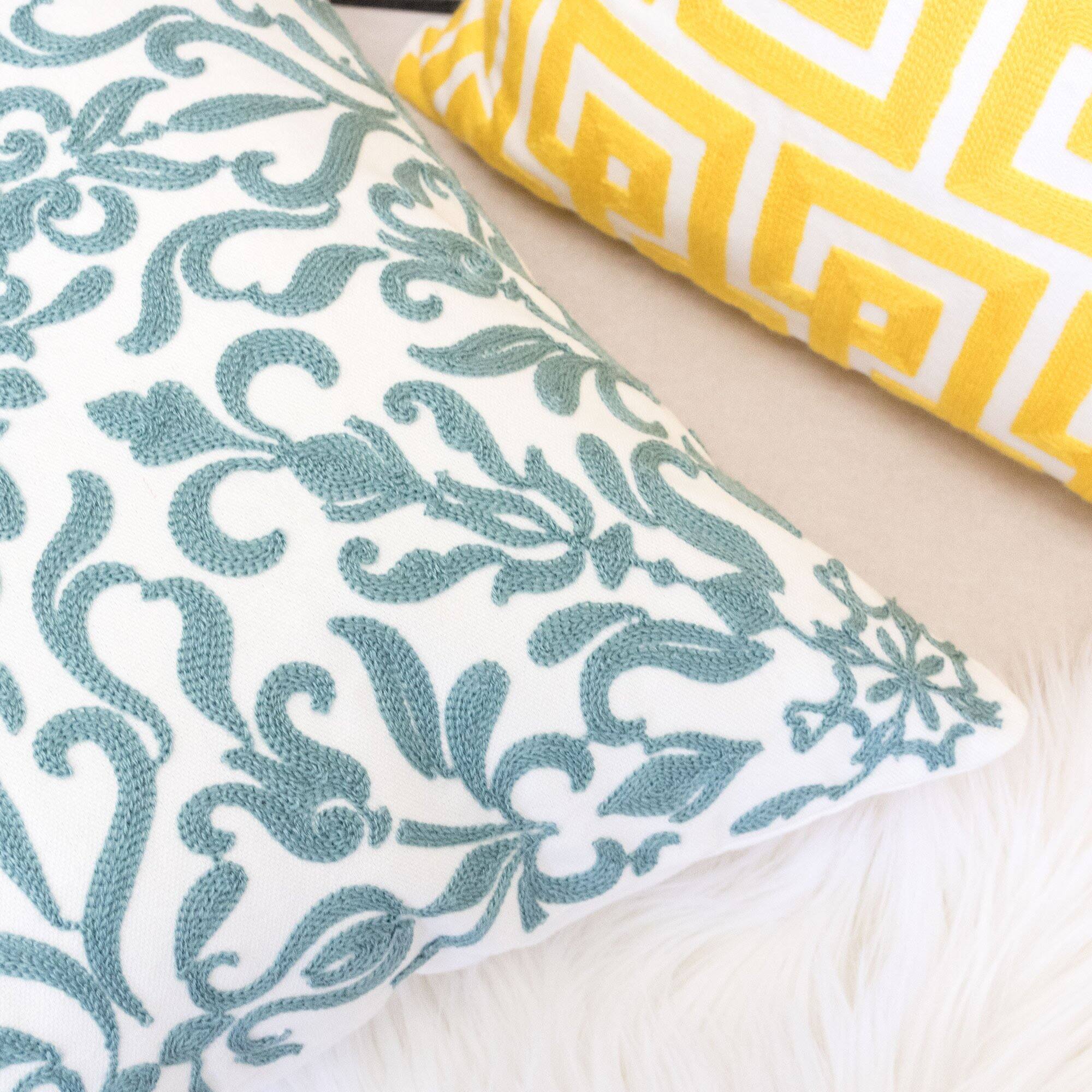 Left. LuXeo - 2-Pack Square Cotton Pillow Cover & Insert, Size:18" x 18" - SPA.