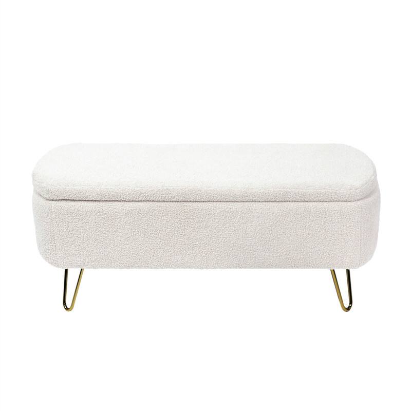 Alt View 1. HTUTWOO - Storage Ottoman Bench for Bedroom - Faux Fur Upholstered Bench with Gold Legs, Padded Storage Bench for Living Room - Ivory.