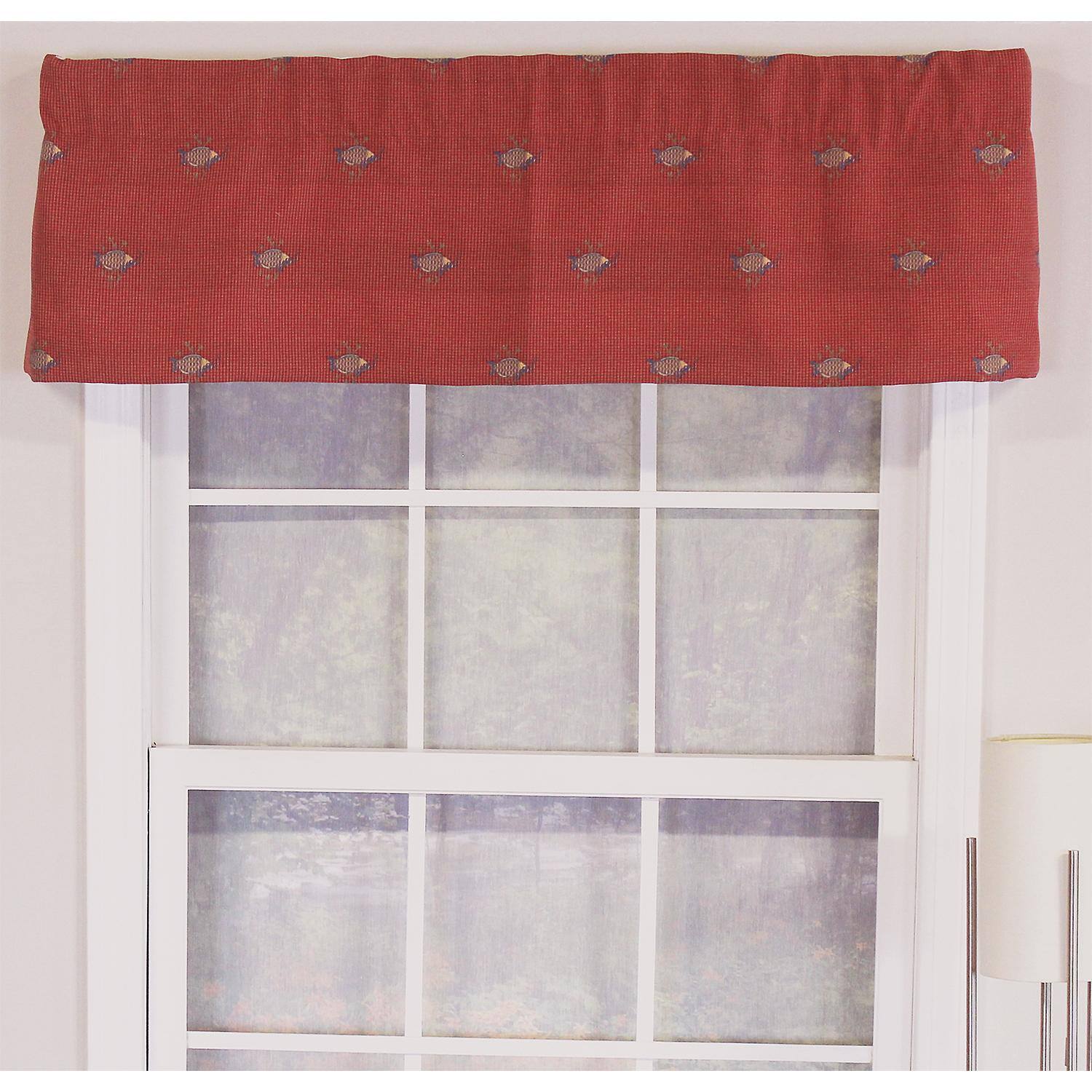 Angle. RLF Home - RLF Home Bubbles Tailored 100% Cotton with Fully Lined 3" Rod Pocket Valnance for Windows 50" x 14" Red - Red.