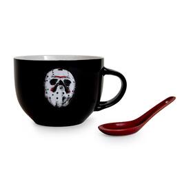 Silver Buffalo - Friday the 13th Jason Voorhees Ceramic Soup Mug With Spoon | Holds 24 Ounces - Black