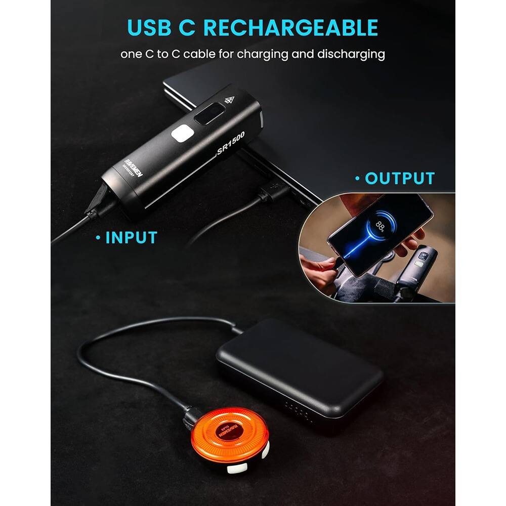 USB C RECHARGEABLE  
one C to C cable for charging and discharging  

INPUT  
OUTPUT  

RSVEMEN SR1500