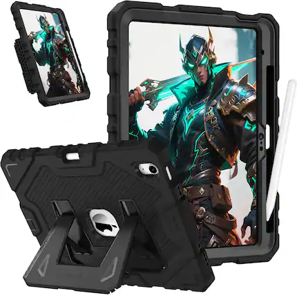 Front. Fintie - Kid-Friendly Case for iPad (A16) 11th Gen 11-inch/iPad 10th Gen 10.9"| Fully-Body Rugged Heavy-Duty Kickstand Cover - Black.