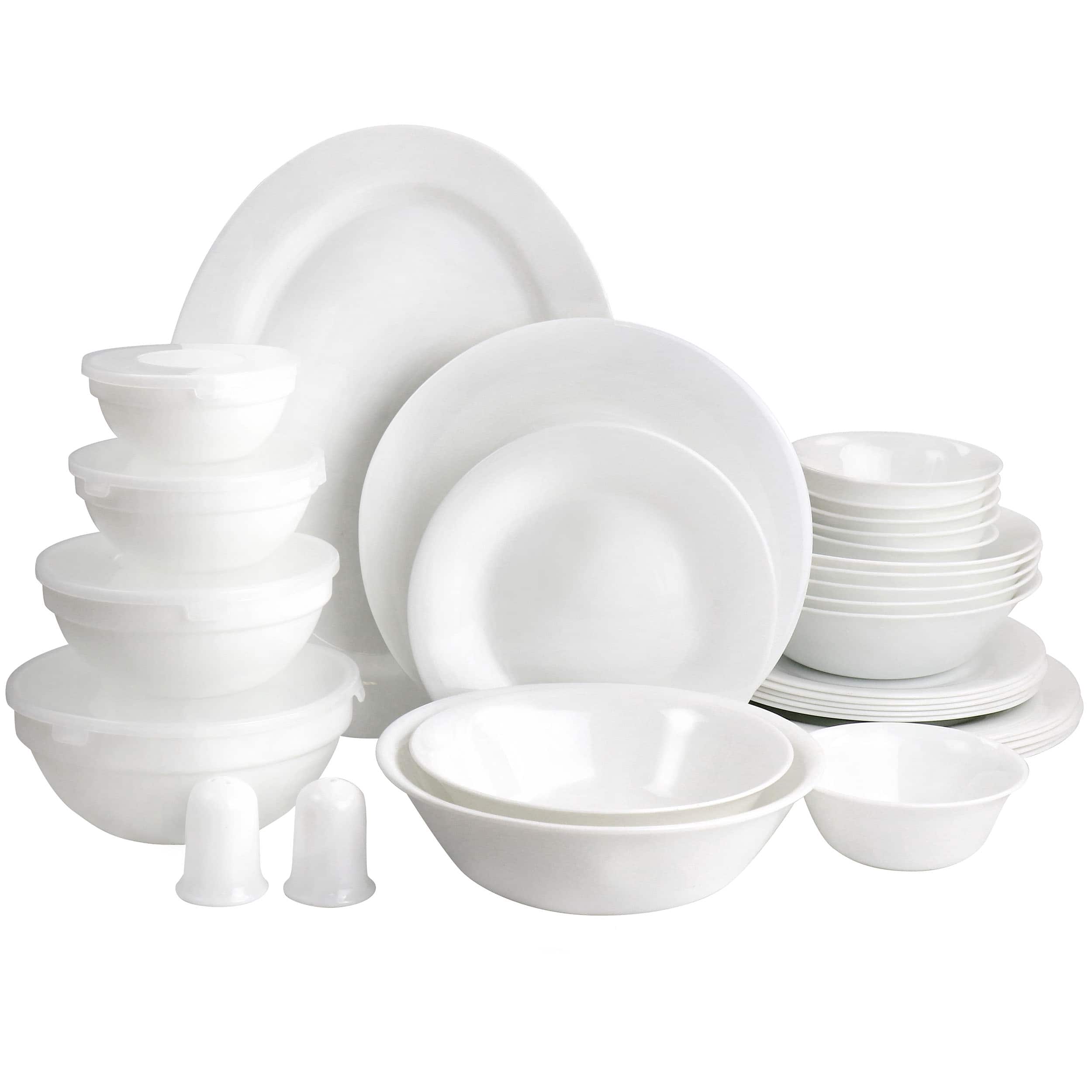 Gibson - Ultra 36 Piece Tempered Opal Glass Combo Dinnerware Set - White