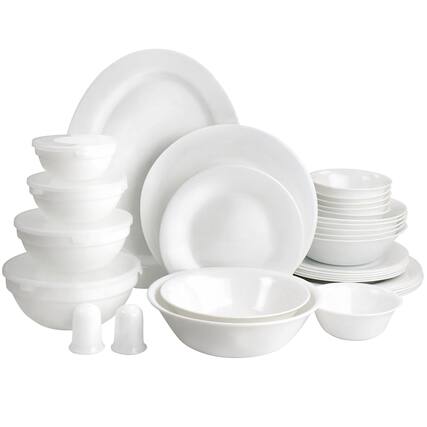Front. Gibson - Gibson Ultra 36 Piece Tempered Opal Glass Combo Dinnerware Set in White - White.