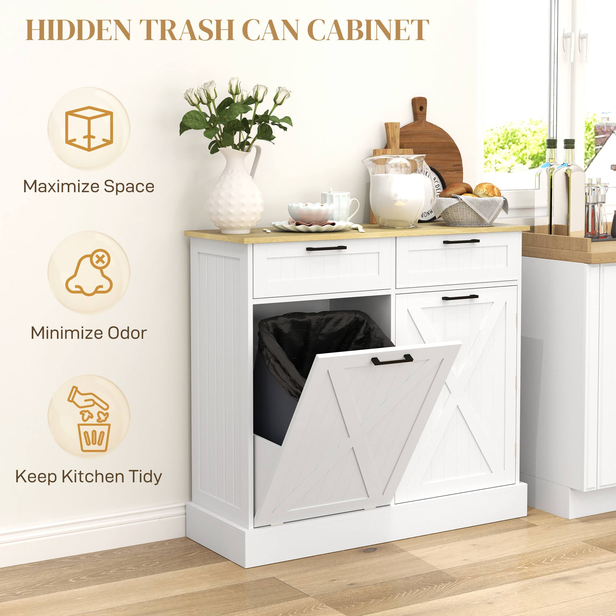 HIDDEN TRASH CAN CABINET
Maximize Space
Minimize Odor
Keep Kitchen Tidy