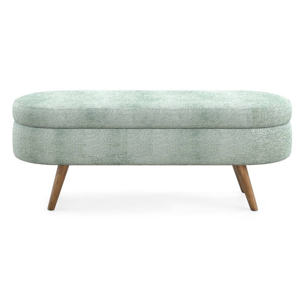 Alt View 6. Ropilly - Ropilly Cyan Oval Storage Bench Pleated Fabric Ottoman with Rubber Wood Legs - Cyan.