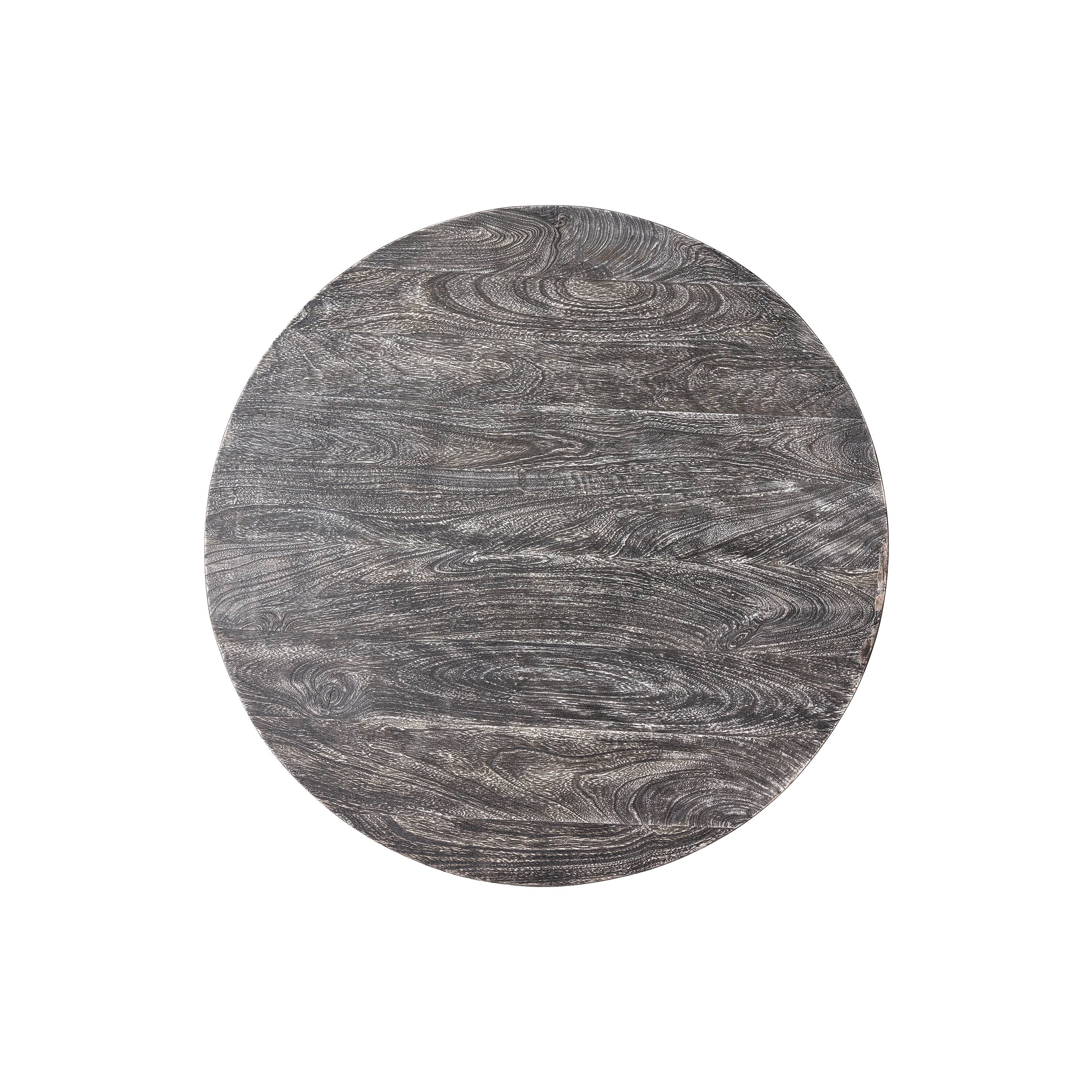 Alt View 3. Manhattan Lane - Arthur 36 Inch Farmhouse Style Handcrafted Mango Wood Coffee Table, Round Drum Shape - Sandblasted Black.