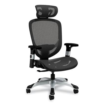 Front. Alera - Minerva Ergonomic Mesh Swivel Task Chair, 17.24 to 20.98 Seat Height, Black Seat/Back, Silver Base - Black.