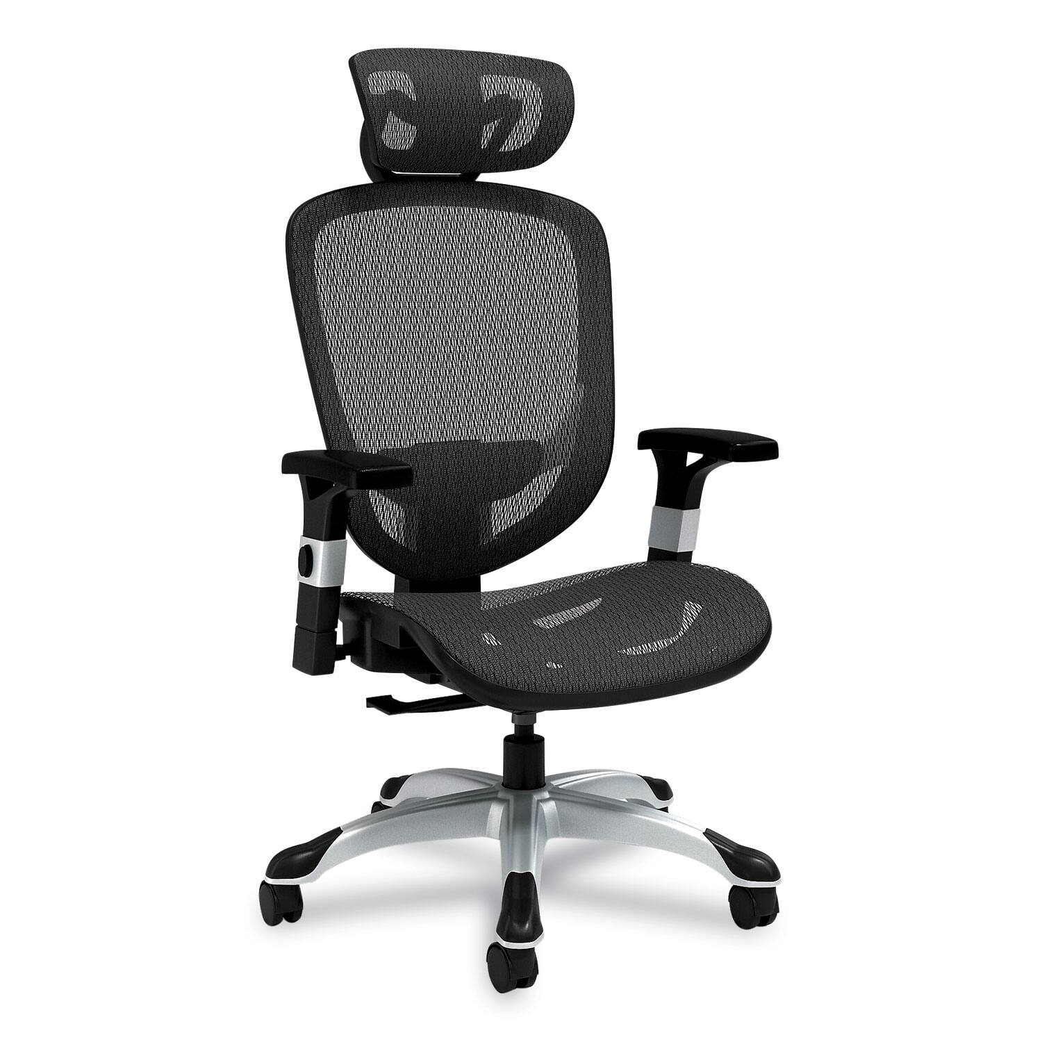 Front. Alera - Minerva Ergonomic Mesh Swivel Task Chair, 17.24 to 20.98 Seat Height, Black Seat/Back, Silver Base - Black.