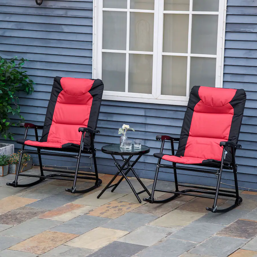 Outsunny 3 Piece Outdoor Patio Furniture Set with Glass Coffee Table ...