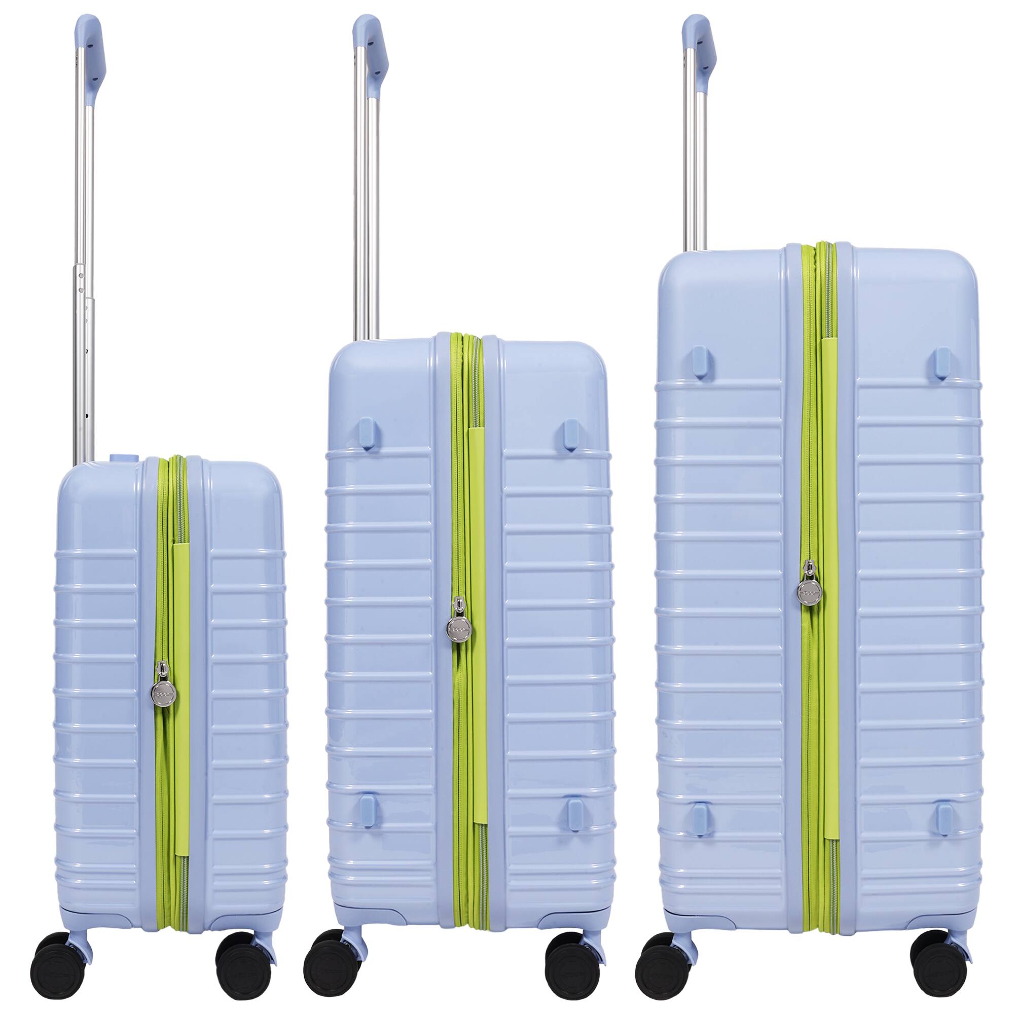 Left. Ful - 3-Piece Expandable Hardside Spinner Luggage Set – 22", 26.5", 31.5" - LIGHT BLUE.
