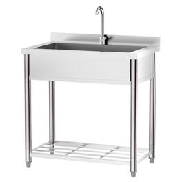 Winado - 35.4"L x 22.4"W x 36.9"H Freestanding Stainless Steel Utility Sink with Hot Cold Faucet, Lower Storage Shelf for Kitchen - Silver