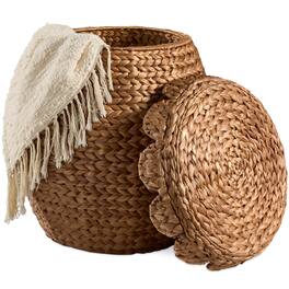 Best Choice Products - Scalloped Water Hyacinth Storage Tote Basketwith Lid - Chestnut - Scallop, Chestnut