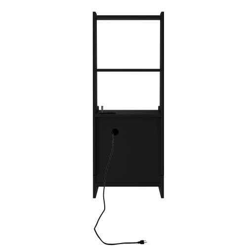 Alt View 4. LUCKY ONE - Nightstand with Charging Station Night Light Bookshelf Storage Cabinet - Black.