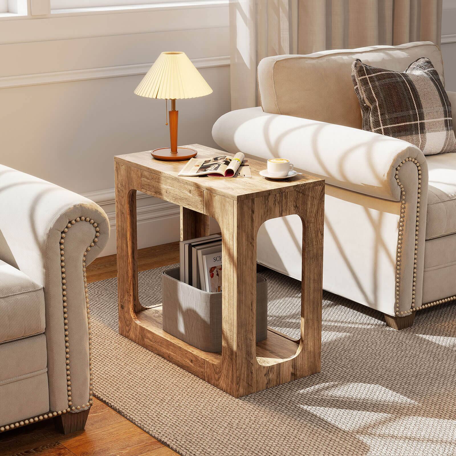 Alt View 1. Costway - Costway 1 PCS 2-Tier End Table with Storage Shelf Hollow-out Design for Living Room - Brown.