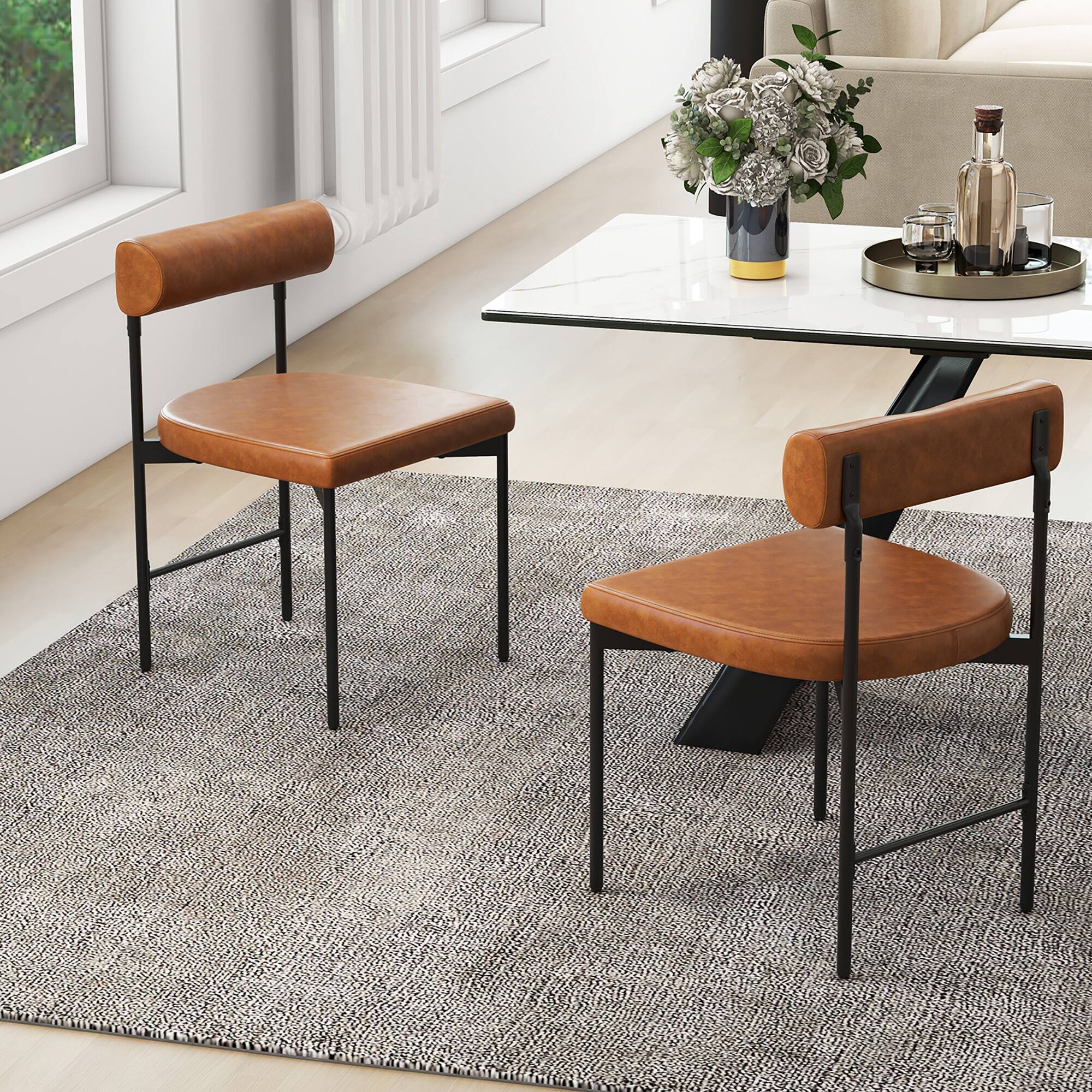 Alt View 1. Gymax - Gymax Dining Chair Set of 2 Faux Leather Upholstered Kitchen Side Chair w/ Curved Brown - Brown.