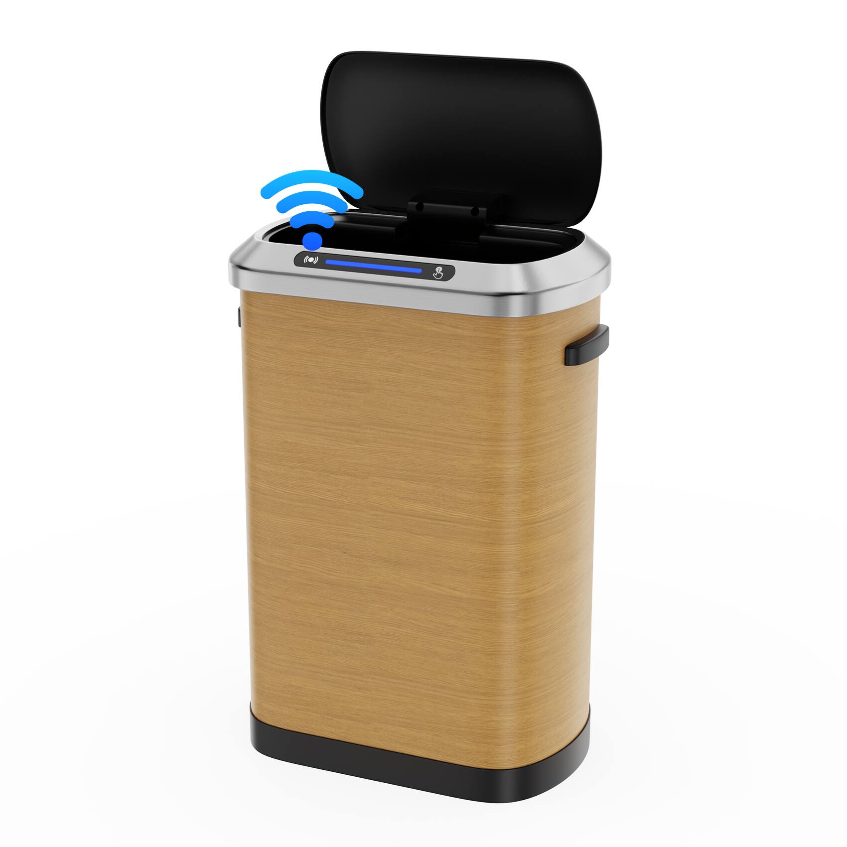 Angle. GOODSILO - 50L Smart Automatic Trash Can - Intelligent Sensor, Hands-Free Operation, Wood Accent - Wood.