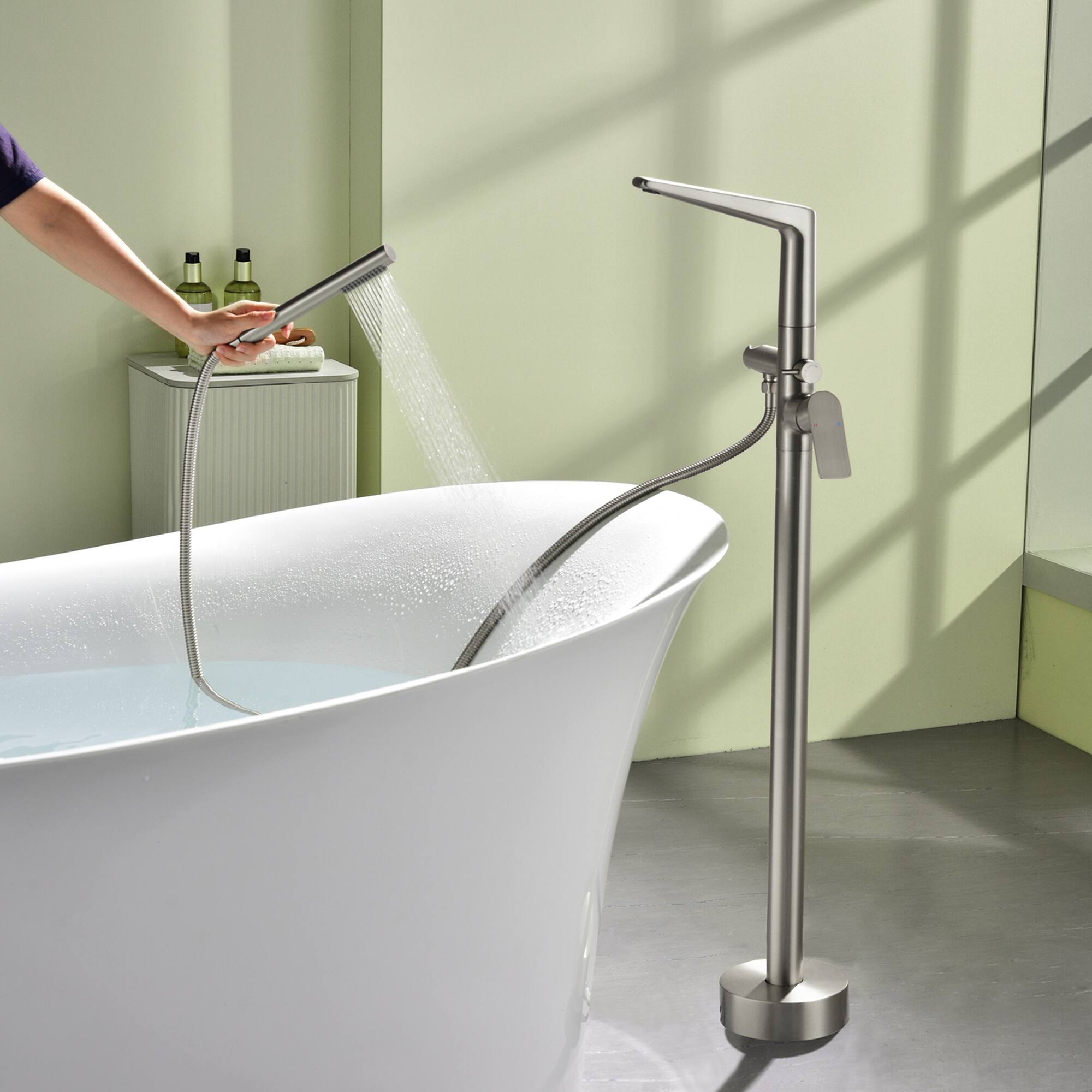 Alt View 2. Boyel Living - Brushed Nickel Bathtub Faucet Cast Brass Single Handle Handheld Spray 60-Inch Steel Hose cUPC - Silver.
